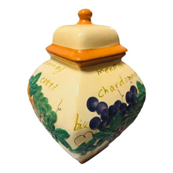 Vintage Nonni’s Handpainted Ceramic Biscotti Jar With Lid Grapes & Text  12.5 “ - Picture 10 of 10